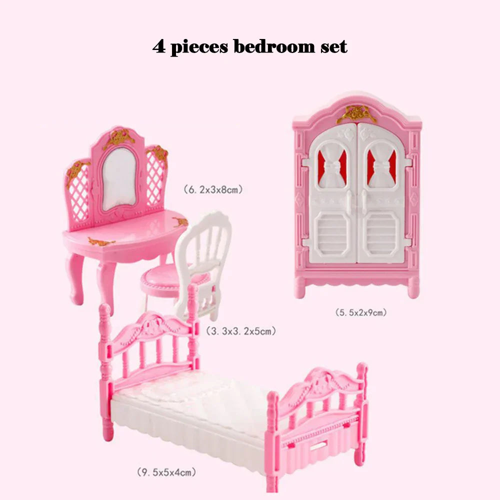 33 Items/lot Cute Pink Miniature Dollhouse Furniture Accessories