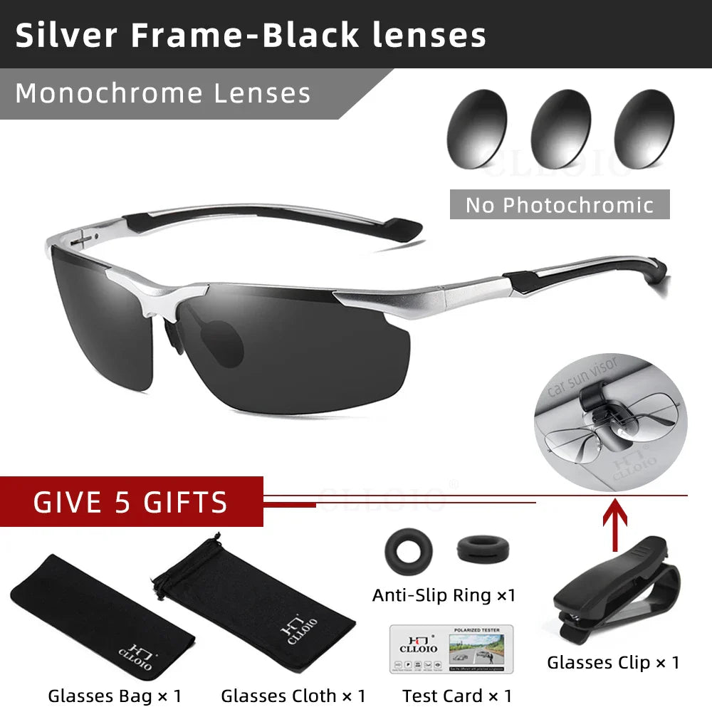 CLLOIO Top Quality Aluminum Polarized Photochromic Sunglasses Men