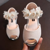 Girls Rhinestone Flower Shoes Low Heel Flower Wedding