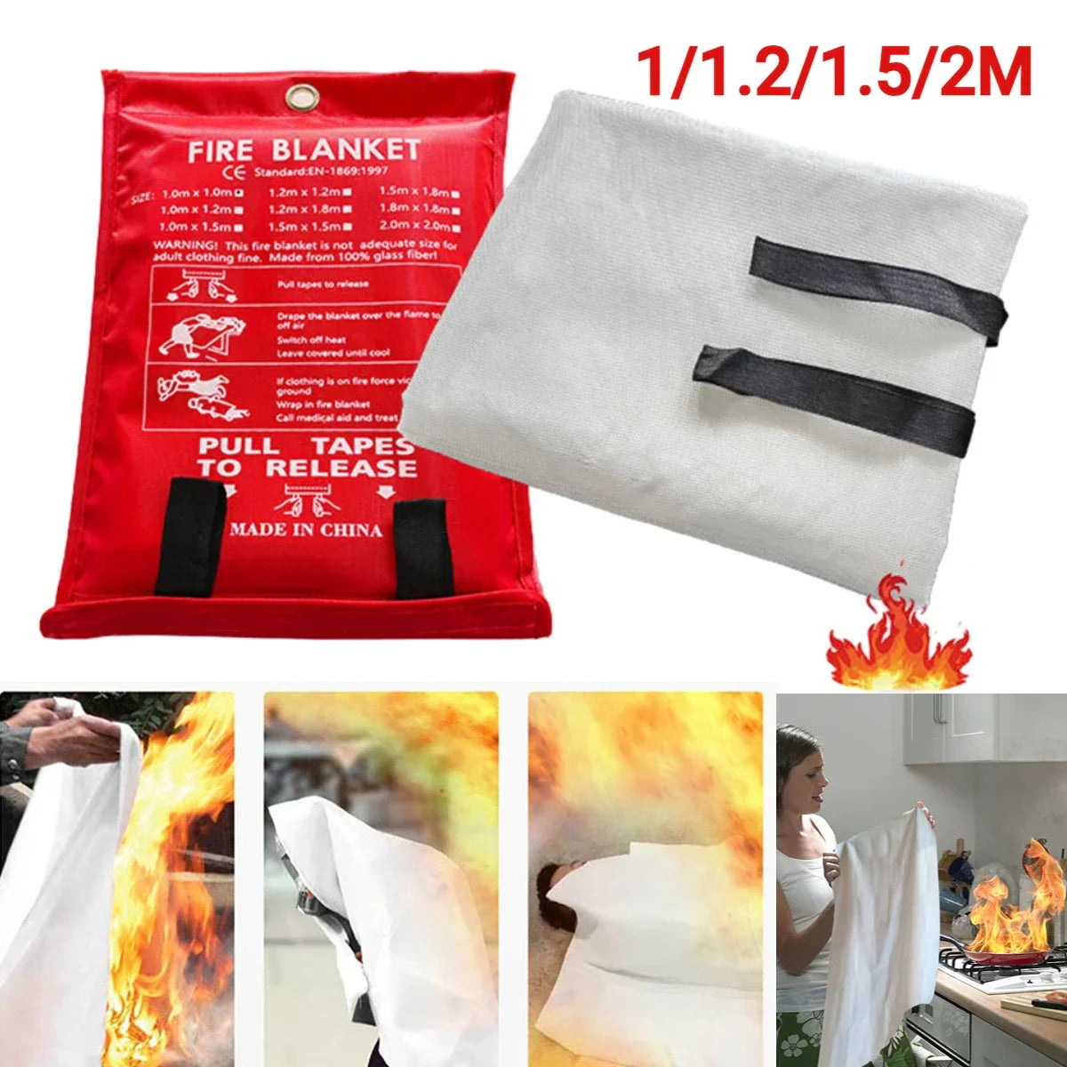 1/1.2/1.5/2M Safety Fire Blanket Fiberglass Emergency Survival Fire