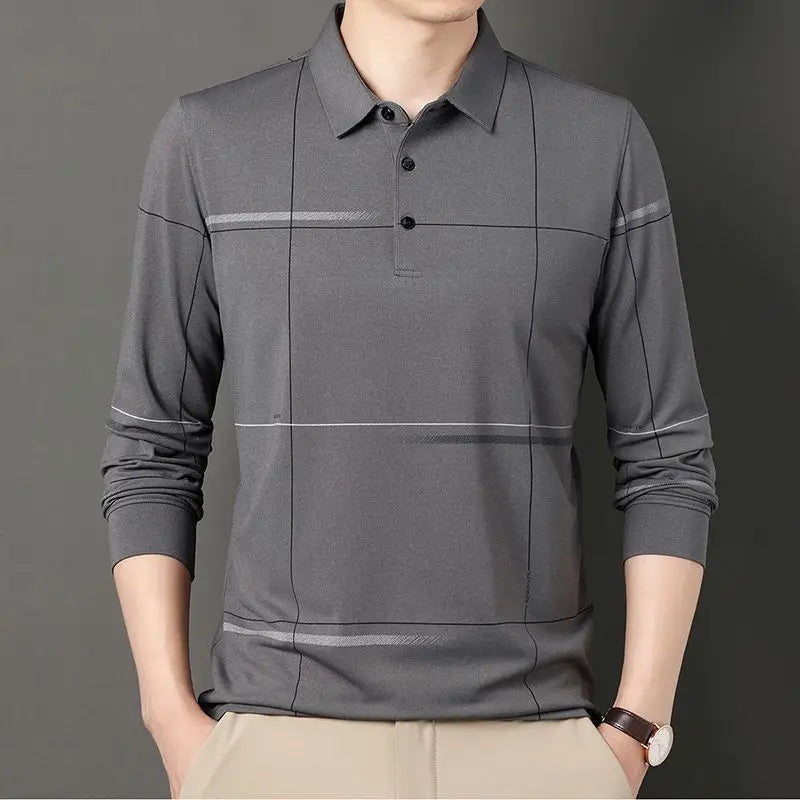 Streetwear Fashion Men Striped Polo Shirts Spring Autumn