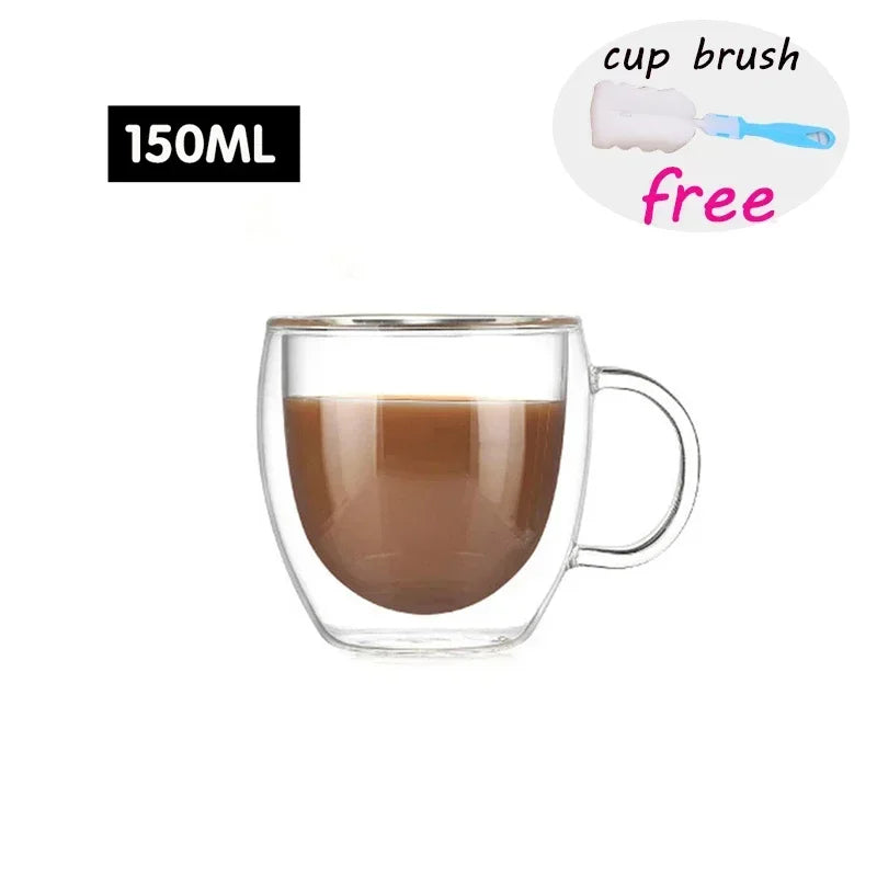 Double Wall Glass Cup Heat Resistant Transparent High