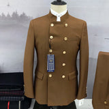 Fashion Blazer Men Suit Khaki Double Breasted Stand