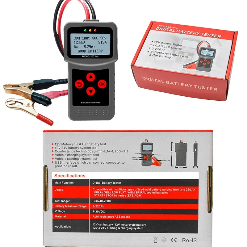 Micro 200 Pro Car Battery Tester Small Clip