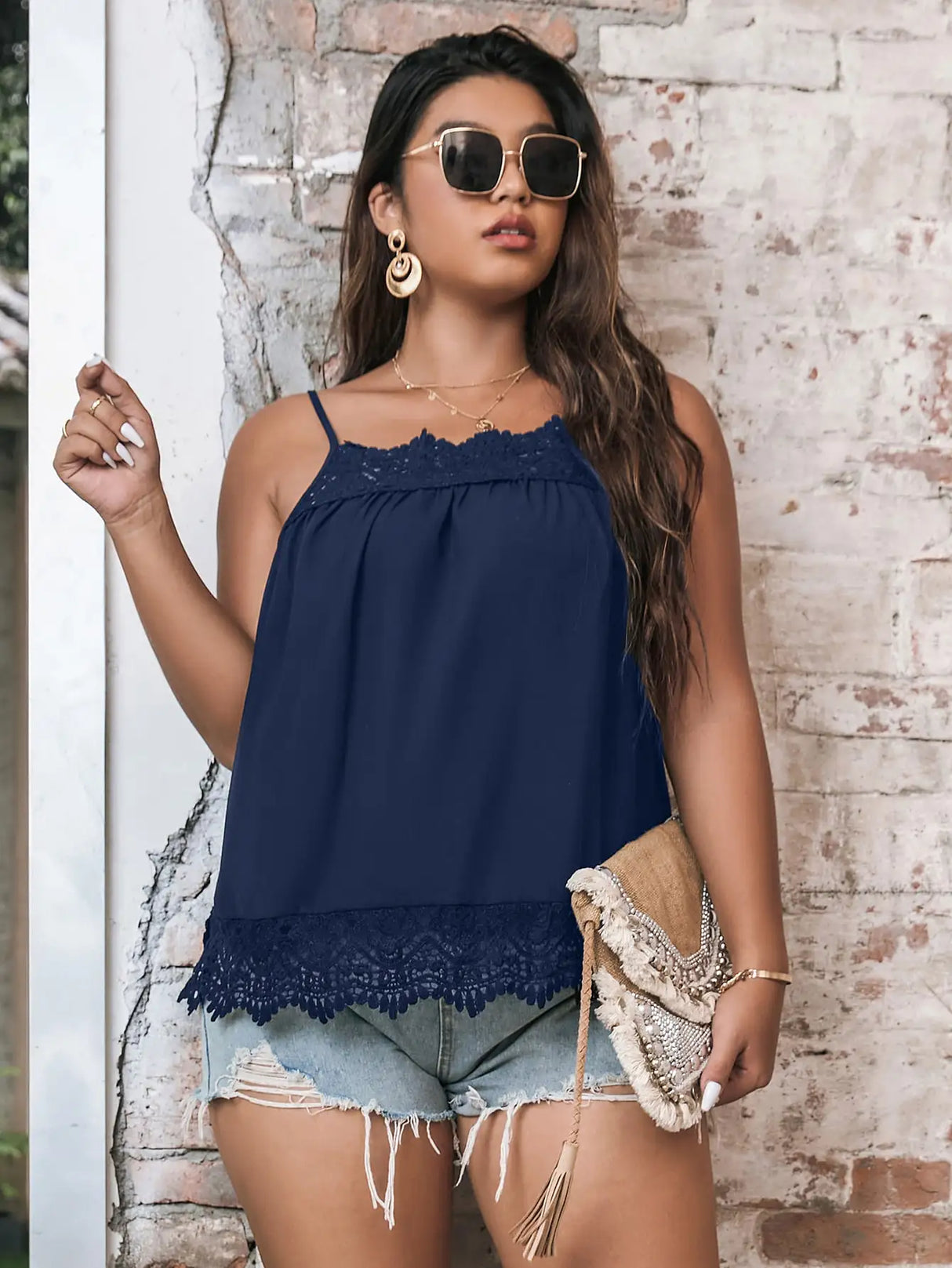 Finjani Women Camis Top Plus Size Royal Blue