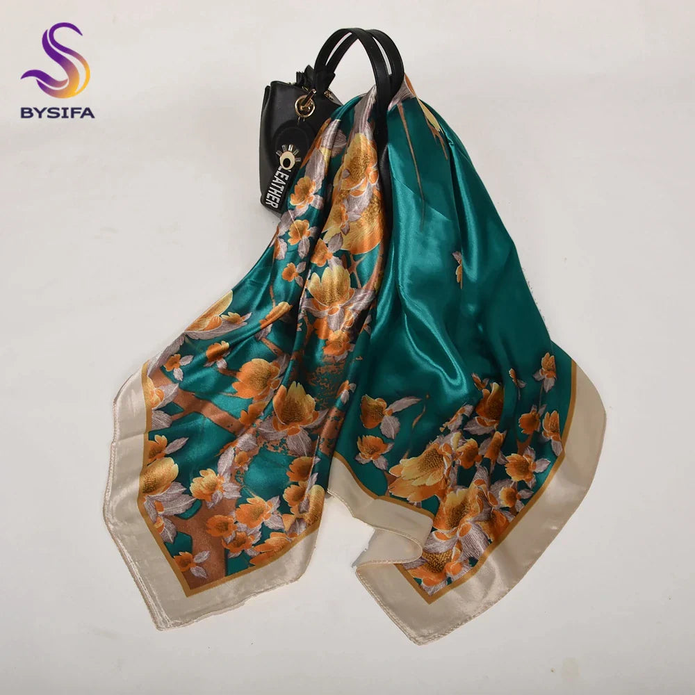 Spring And Autumn Female Satin Scarf,Big Square Scarves