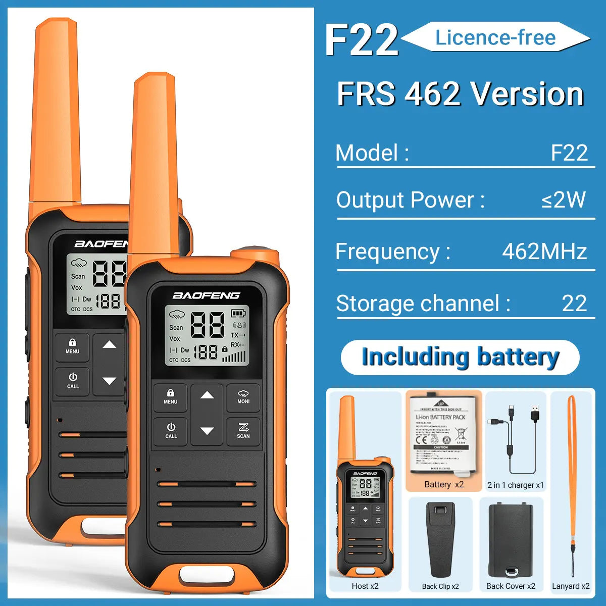 2PCS Baofeng F22 Walkie Talkie Portable Mini Communication