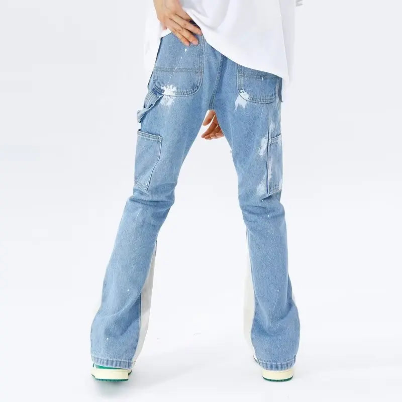 2023 Cyber Y2K Fashion Washed Blue Baggy Flared