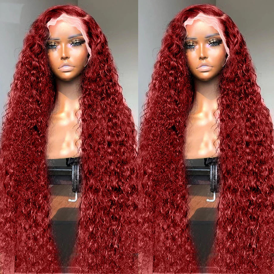 Burgundy Human Hair Lace Frontal Wigs Colored 99j