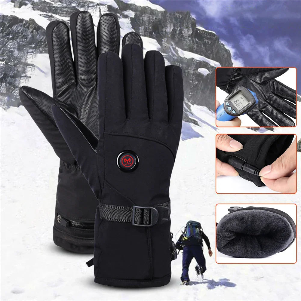 PU Leather Heated Gloves Motorcycle Winter Heated Gloves Warm Waterproof Rechargeable Heating 3 Gear Thermal For Snowmobile