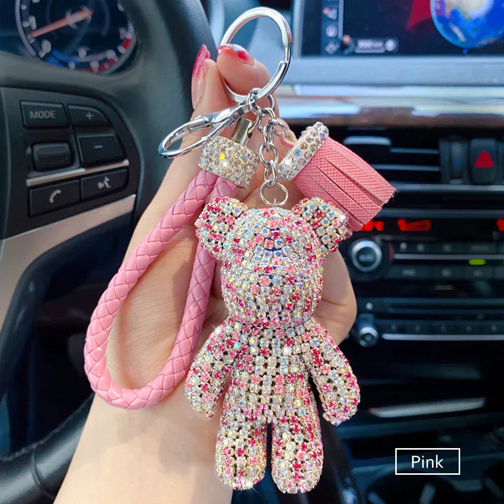 Cartoon Diamond Crystal Bow Bear Car Pendant Mirror