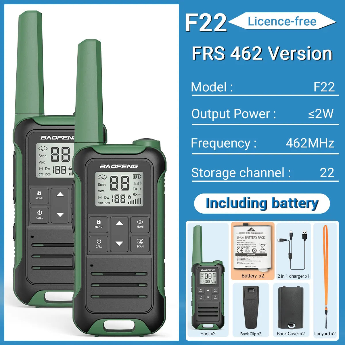 2pcs Baofeng F22 PMR FRS Walkie Talkie Type-c