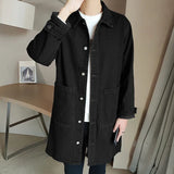 Mid-length Denim Windbreaker Jacket Men Spring Autumn Casual