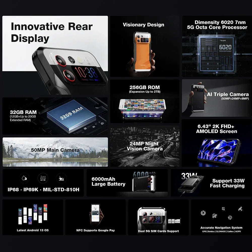 DOOGEE V20S Rugged 5G Smartphones Octa Core 12GB+256GB