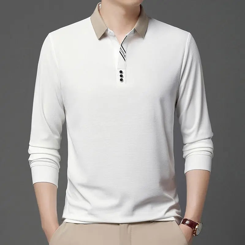 Autumn New Men's Long Sleeved Waffle Polo Shirt