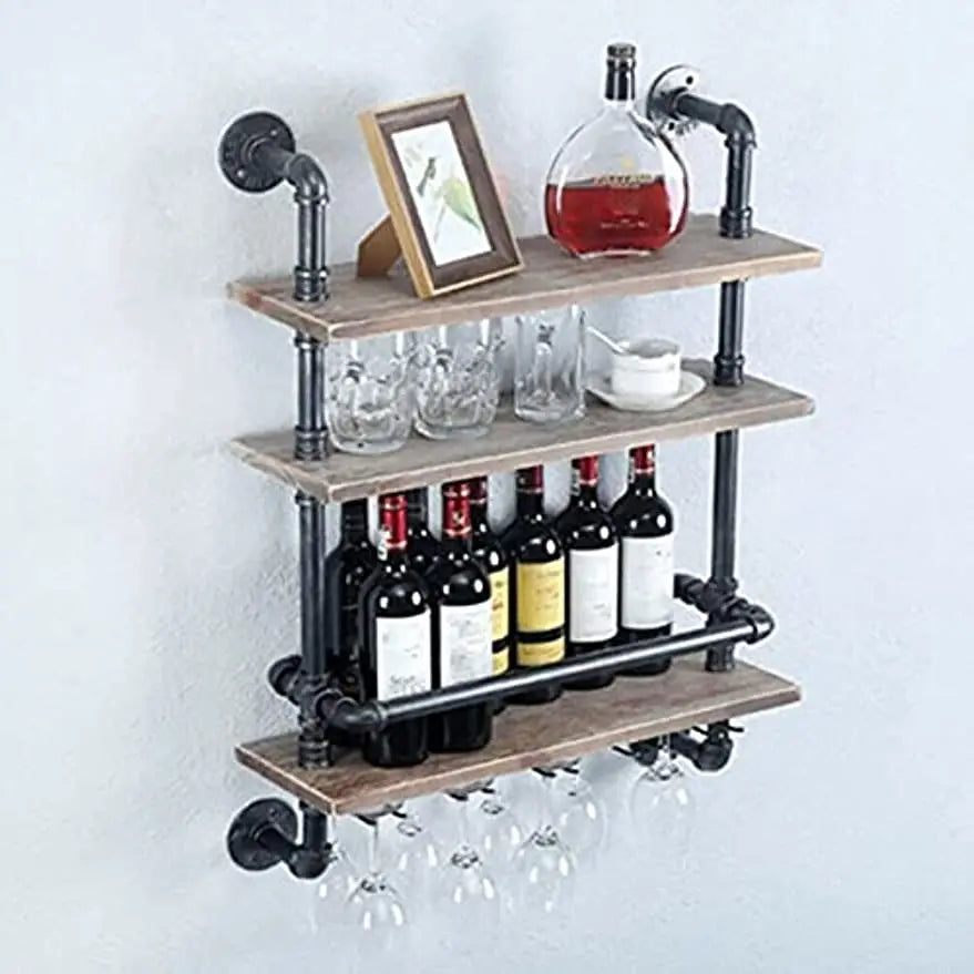 Industrial Pipe Shelf Wine Rack Wall Mounted