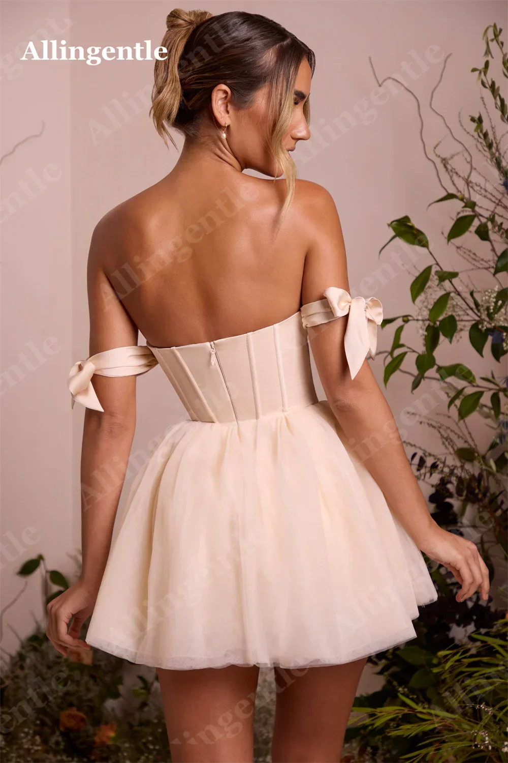 Allingentle Blush Pink Off Shoulder Homecoming Dresses 2024