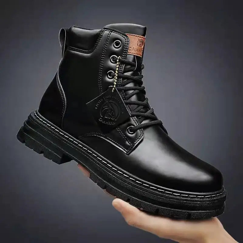 Green Men Ankle Boots Platform Men's Leather Shoes