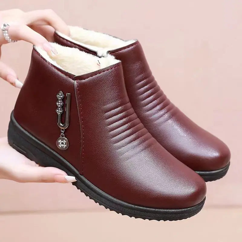 2024 New Women's Real Leather Ankle Boots Thick