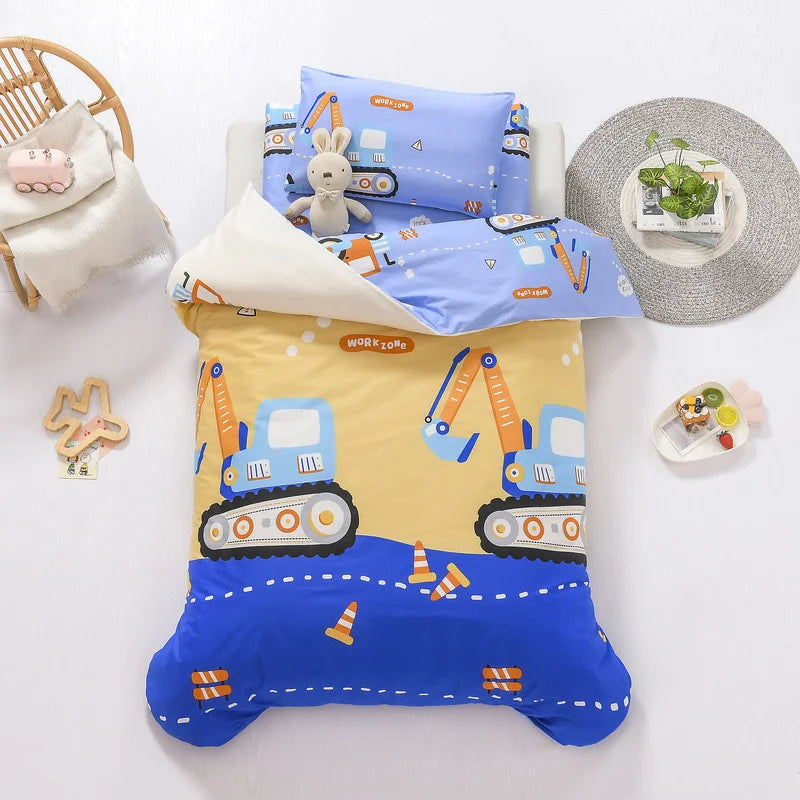 3Pcs Cartoon Cotton Crib Bed Linen Kit Baby