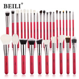 BEILI Red Eye Makeup Brushes Set Professional Natural