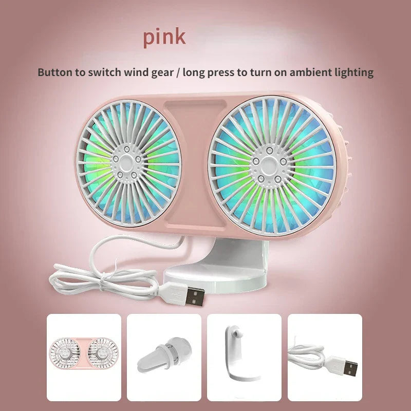 Car Fan New Dualhead USB Electric Fan Multifunction