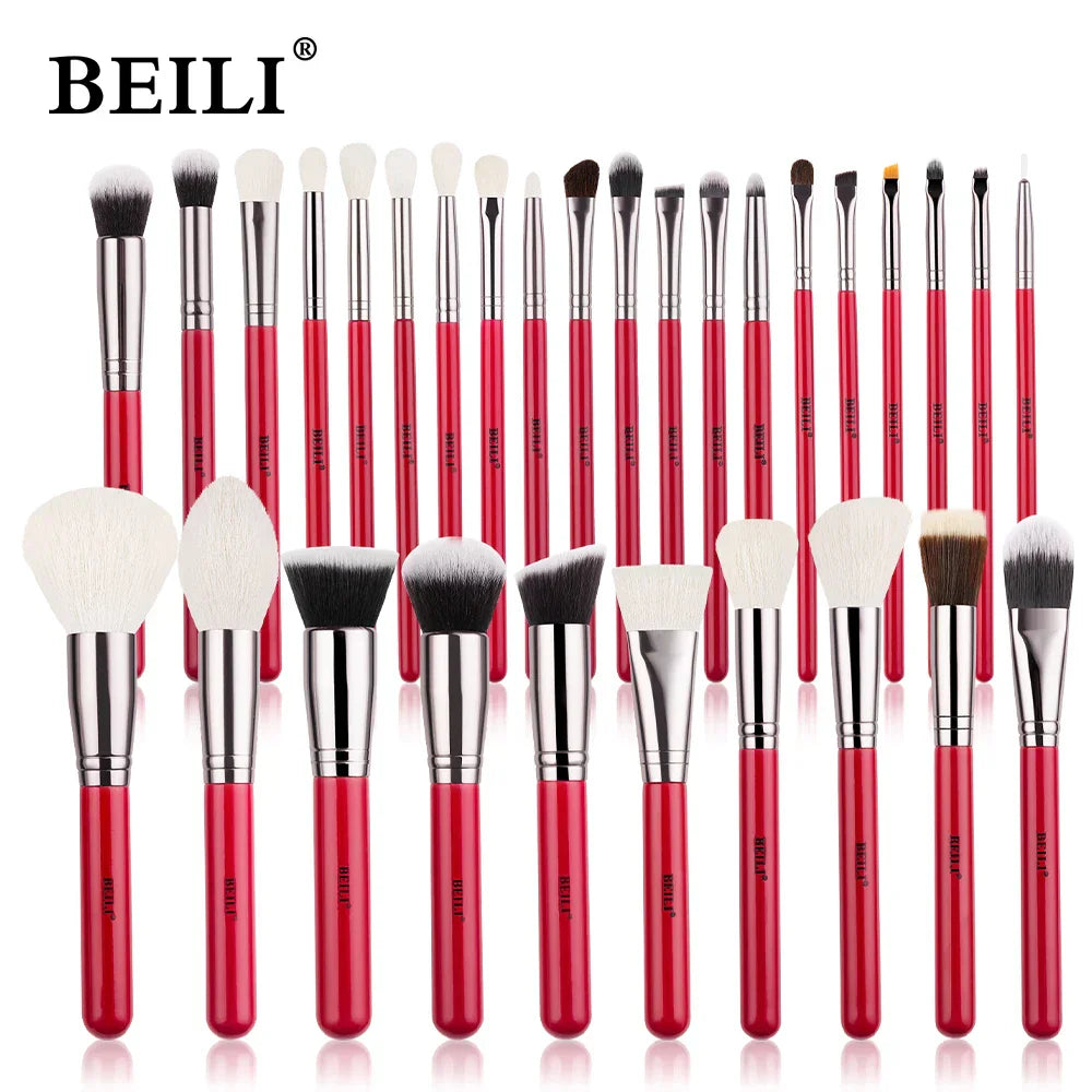 BEILI Red Eye Makeup Brushes Set Professional Natural