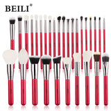 BEILI Red Eye Makeup Brushes Set Professional Natural