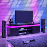 TV Stand with Power Outlet & LED Lights,