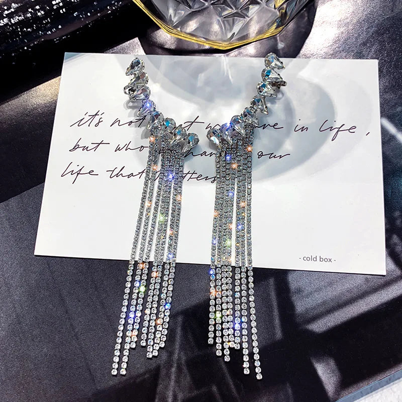 Fashion Statement Earring Long Full Rhinestone Big Earrings