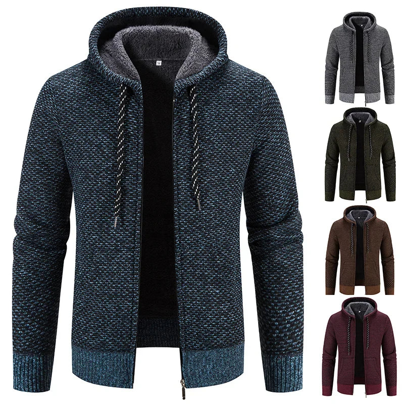 Male Knitted Casual Jackets with Hood Men's Sweater