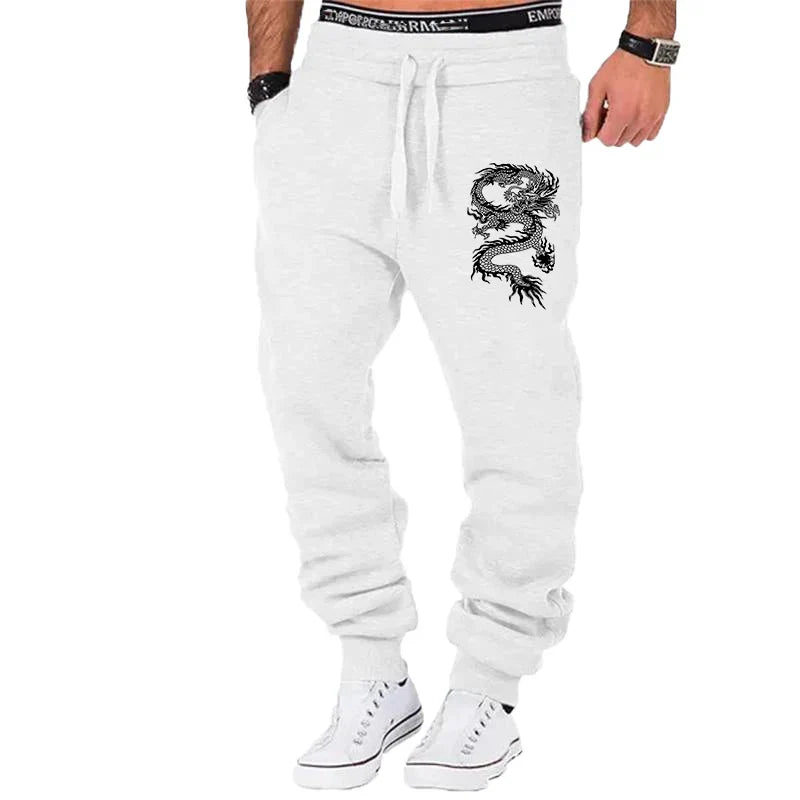 Fashion Casual Dragon Printed Jogger Pants Men Fitness