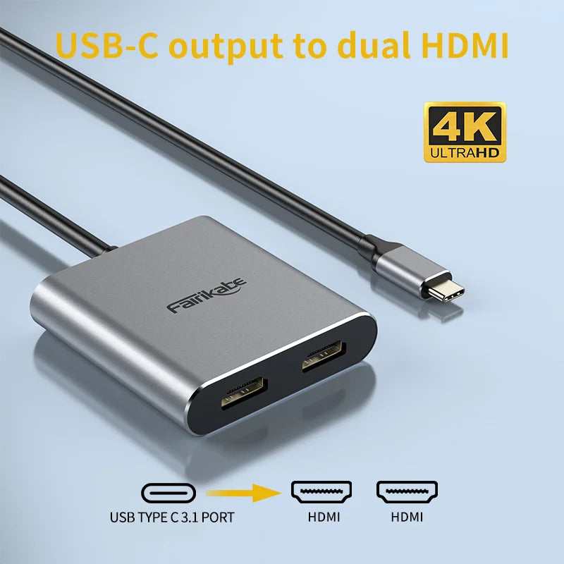 USB C to Dual HDMI Hub 4K60Hz Docking
