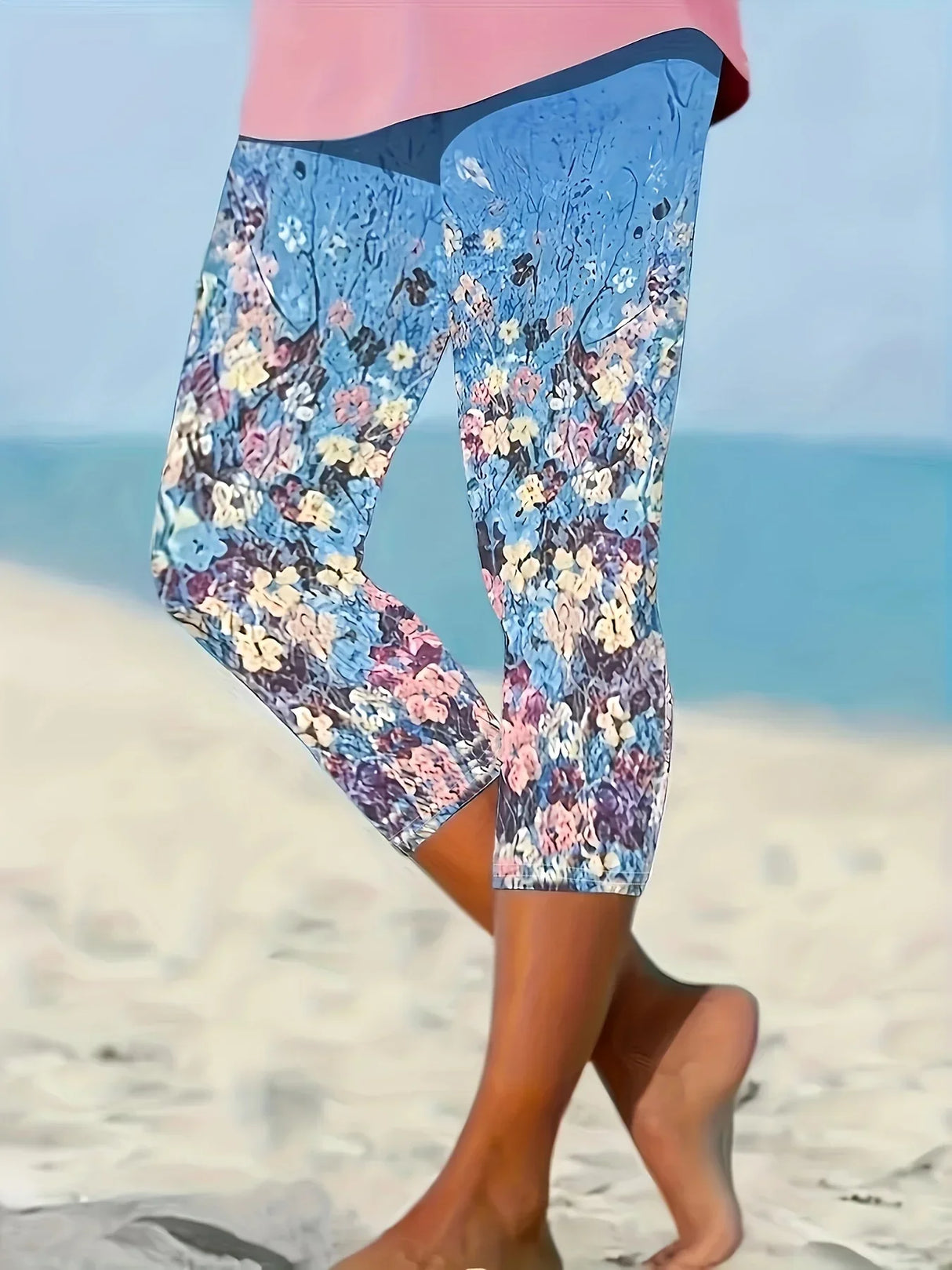 Plus Size Casual Capri Leggings Womens Plus Floral