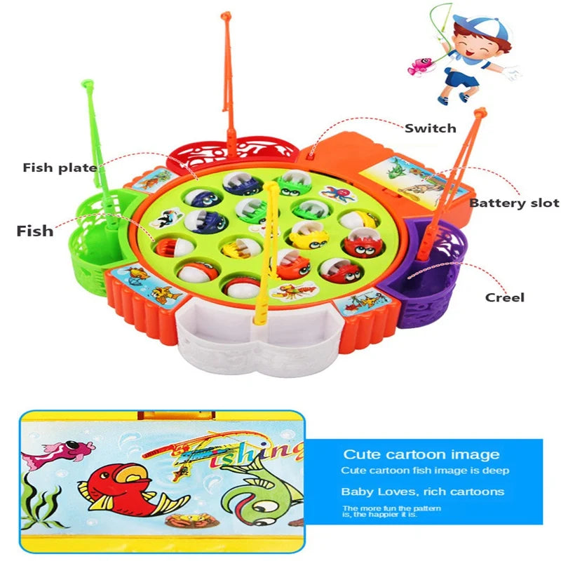 Electric Musical Rotating Fishing Toy Children Board Play