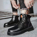 Green Men Ankle Boots Platform Men's Leather Shoes
