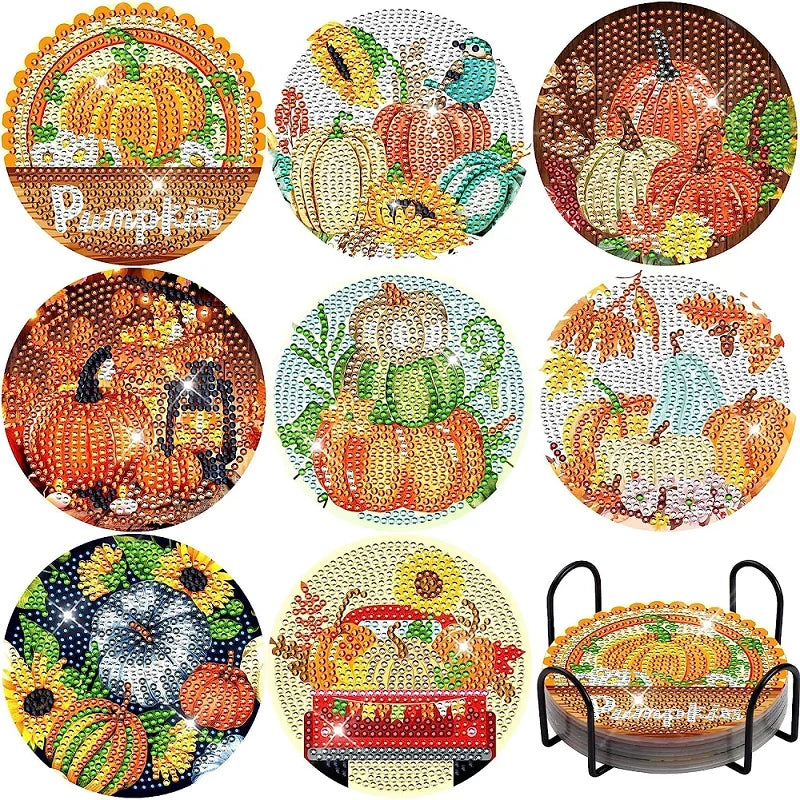 8Pcs DIY Diamonds Painting Coaster Animal Flower Non-slip