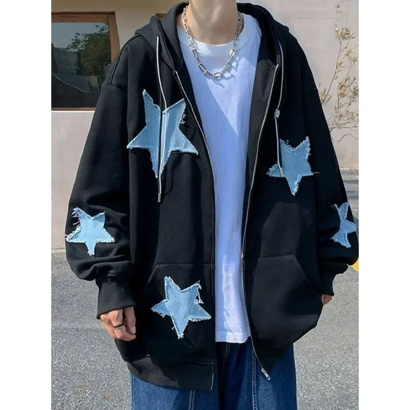 Men's Star Patch Zip Up Hoodie for Men