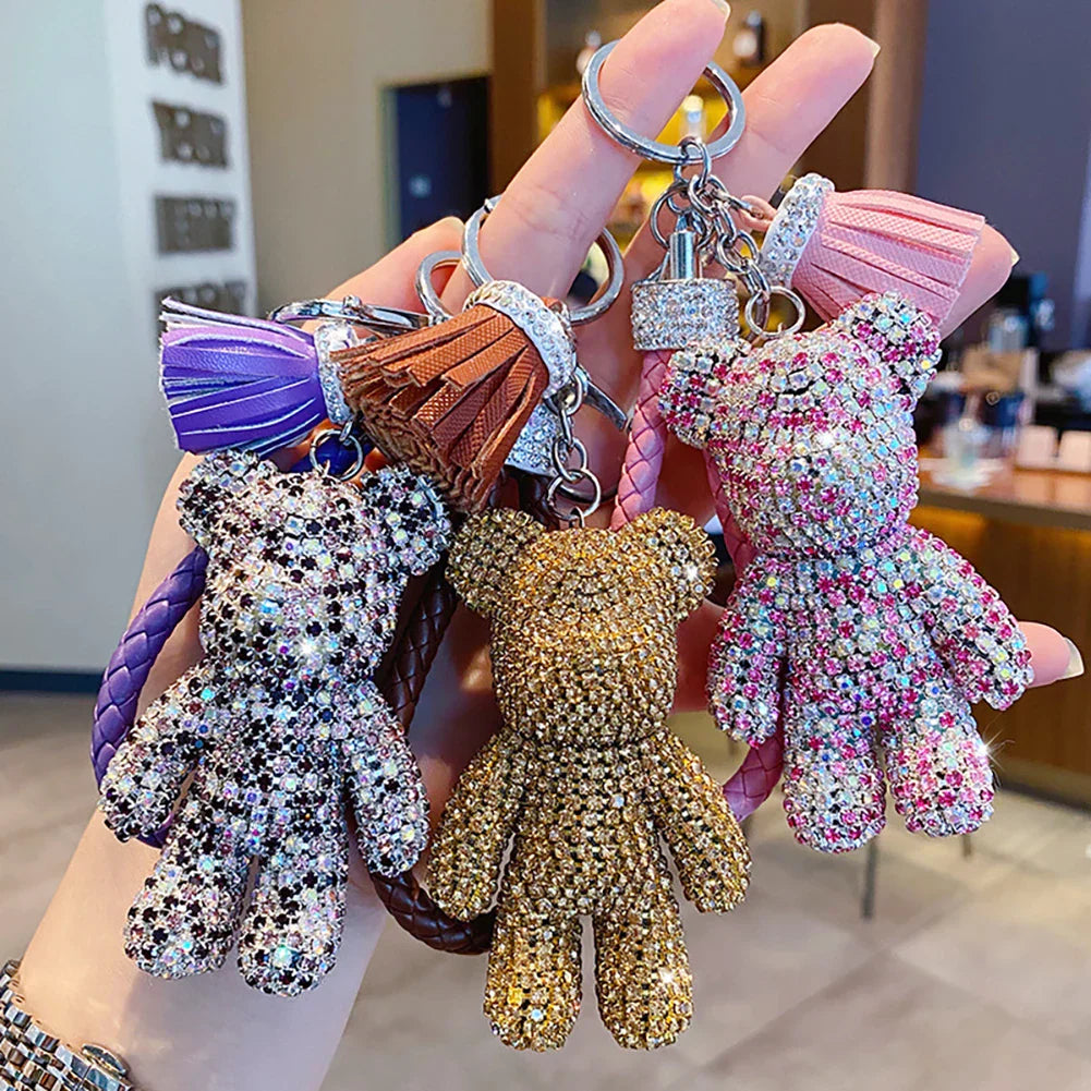 Cartoon Diamond Crystal Bow Bear Car Pendant Mirror