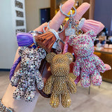 Cartoon Diamond Crystal Bow Bear Car Pendant Mirror
