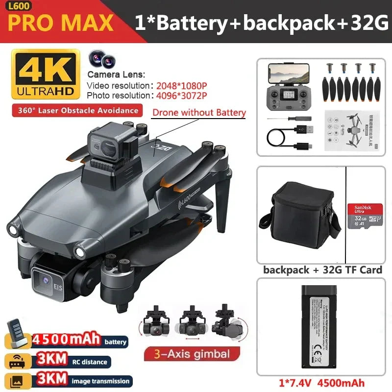 L600 PRO MAX Drone 4K Three-Axis PTZ HD