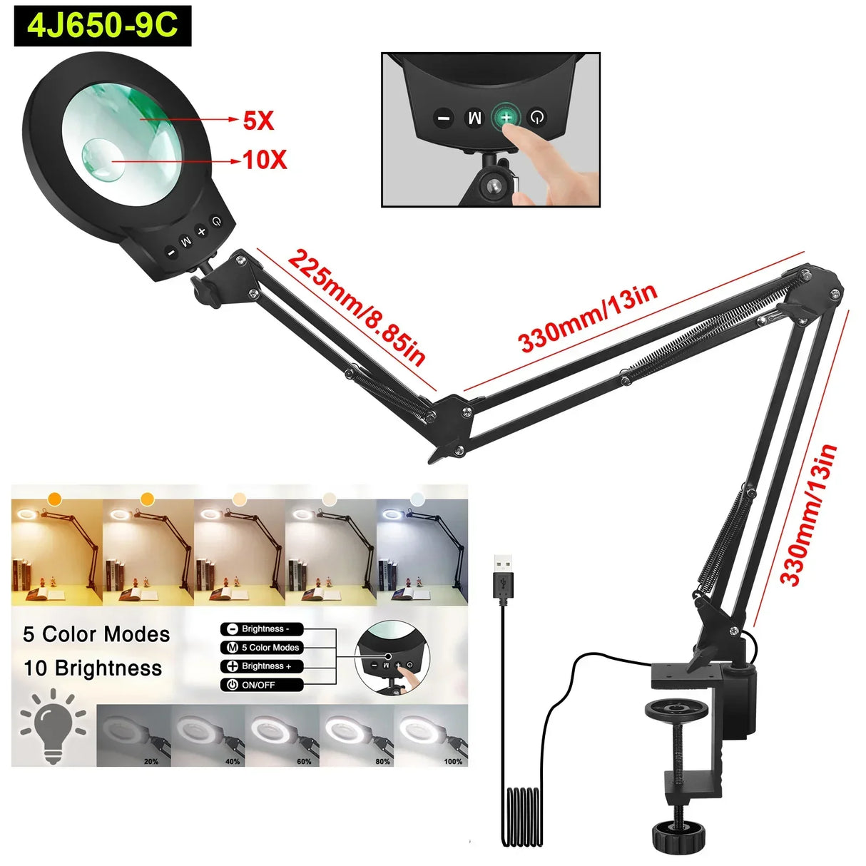 NEWACALOX 10X/5X Magnifier 5 Colors Illuminated Magnifying Glass
