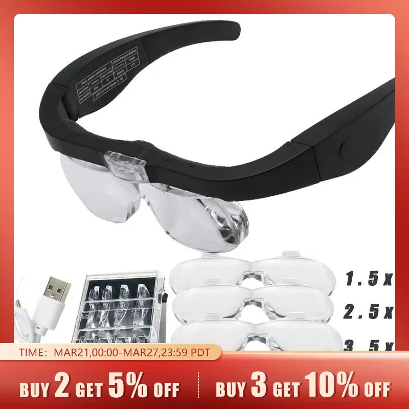 Head-mounted Magnifying Glasses With 2 LED Light
