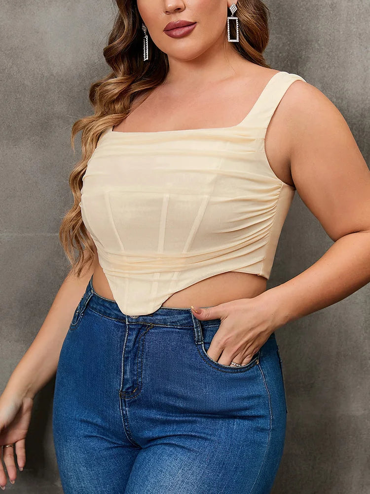EYNMIN Plus Size Solid Sexy Mesh Cropped Tank