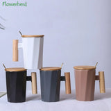 Nordic Wooden Handle Ceramic Porcelain Mug Coffee Cups