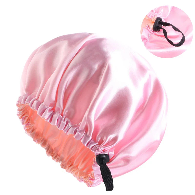 New Adjustable Double Layer Satin Bonnet Nightcap Round