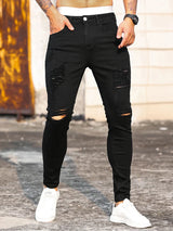 Streetwear Fashion Black Ripped Skinny Jeans Men Slim