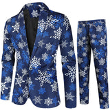 Red Printed Two-piece Men's Christmas Suit Jacket