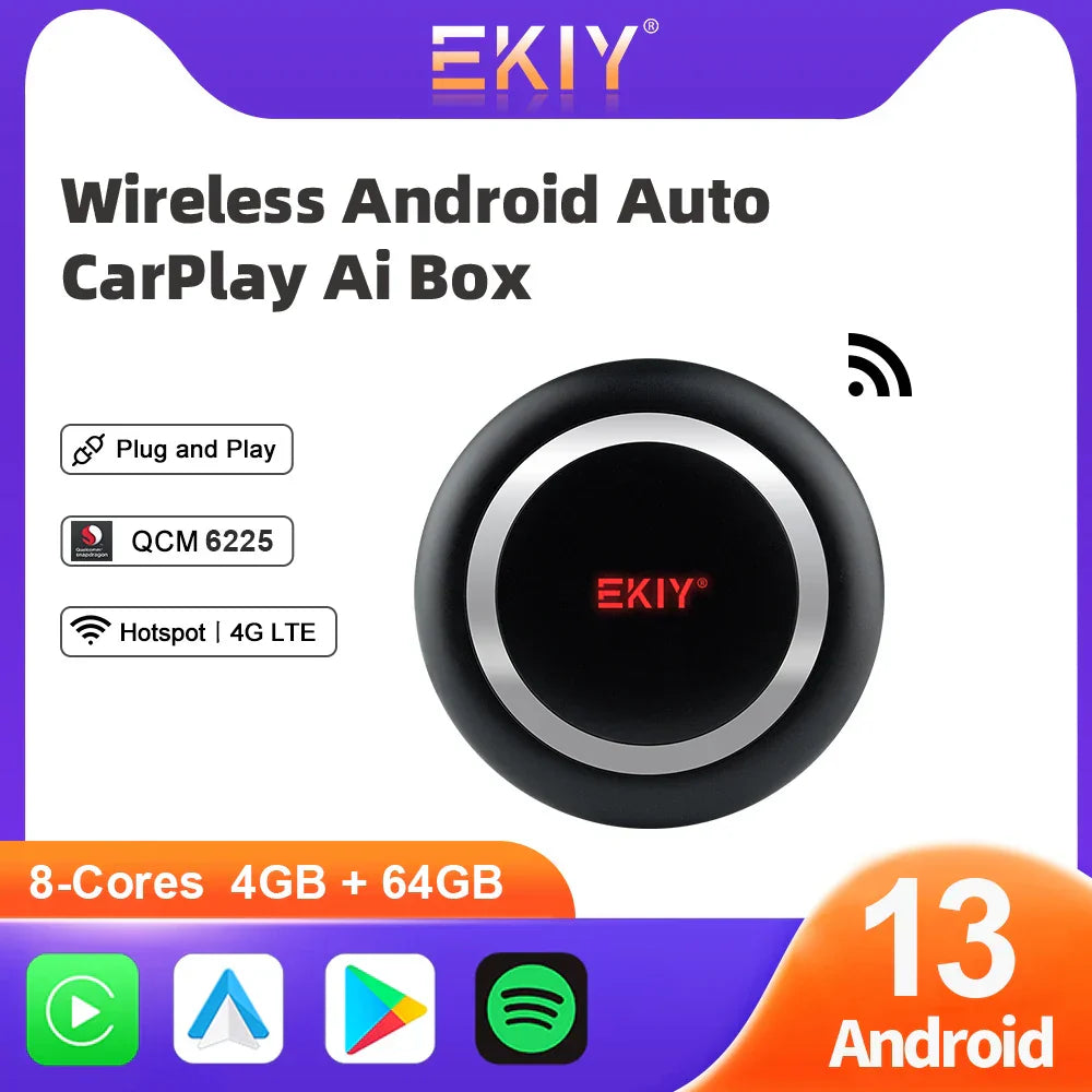 EKIY CarPlay Tv Box Android 13 4GB 64GB