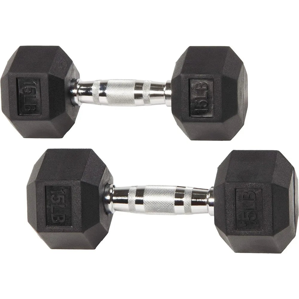 Rubber Coated Hex Dumbbell Weight Set and Storage